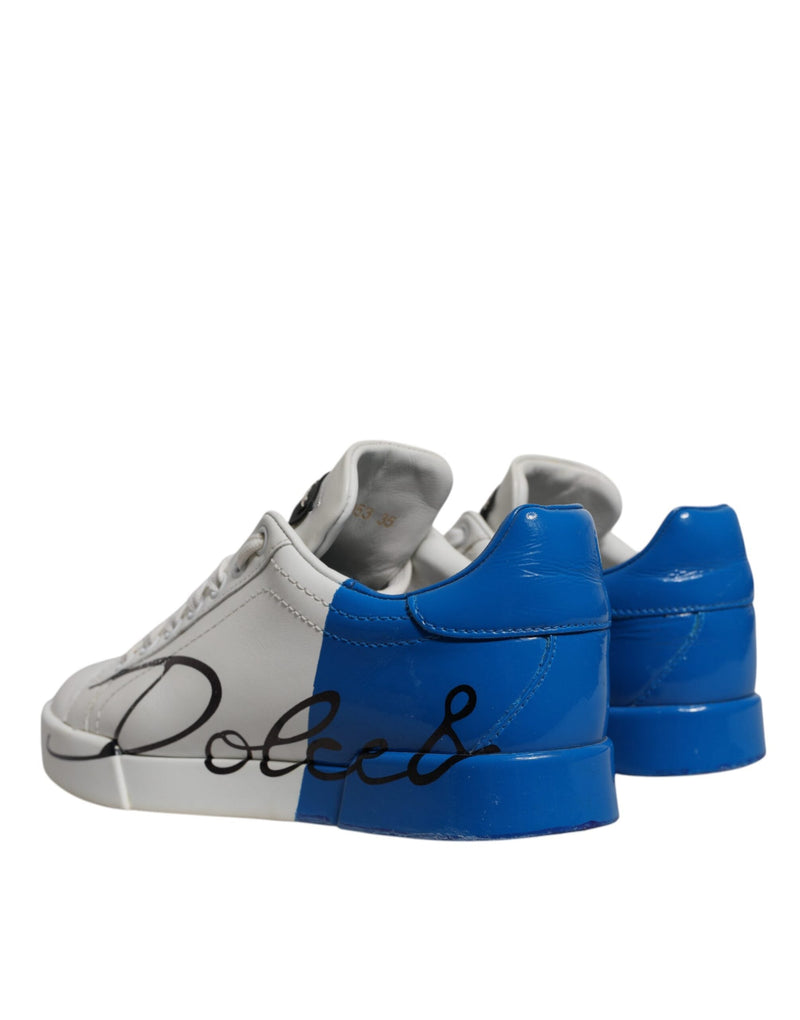 White Blue Logo Portofino Sneakers Shoes Dolce & Gabbana