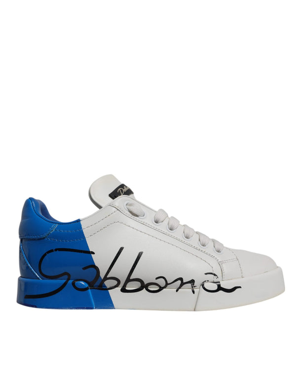 White Blue Logo Portofino Sneakers Shoes Dolce & Gabbana
