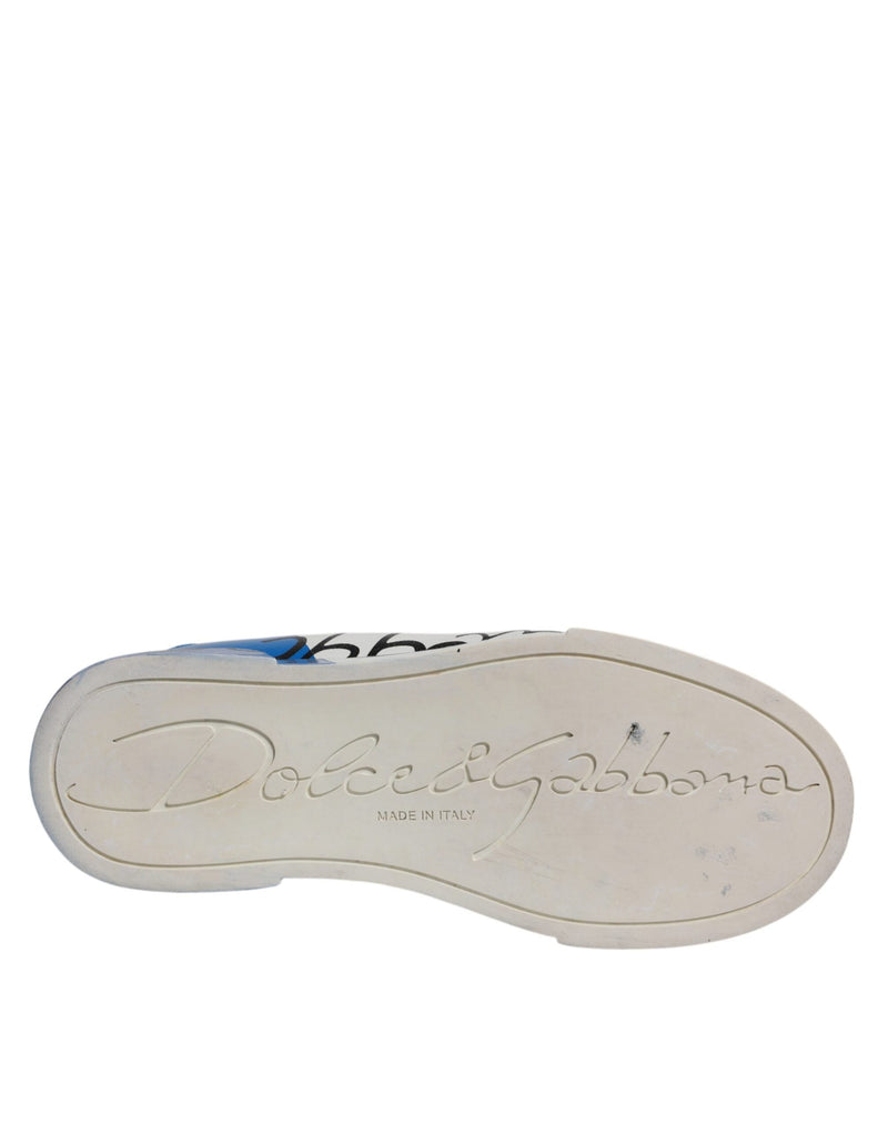 White Blue Logo Portofino Sneakers Shoes Dolce & Gabbana