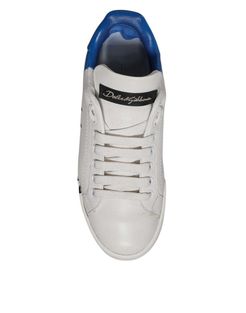 White Blue Logo Portofino Sneakers Shoes Dolce & Gabbana