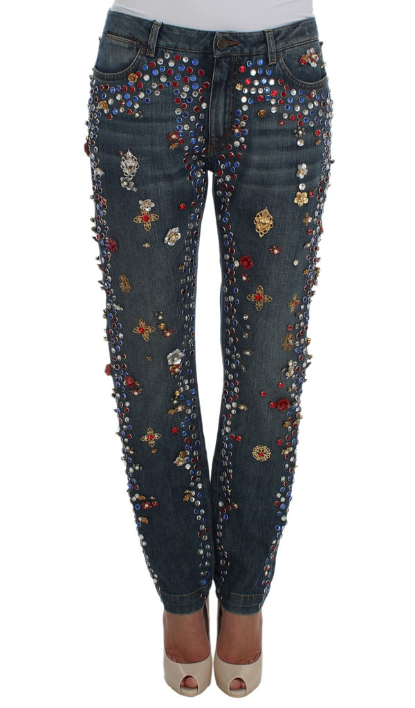 Enchanted Sicily Crystal Heart Boyfriend Jeans Dolce & Gabbana