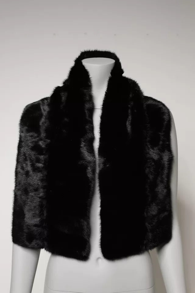 Black Fur Shawl Neck Wrap Cover Collar Scarf Dolce & Gabbana