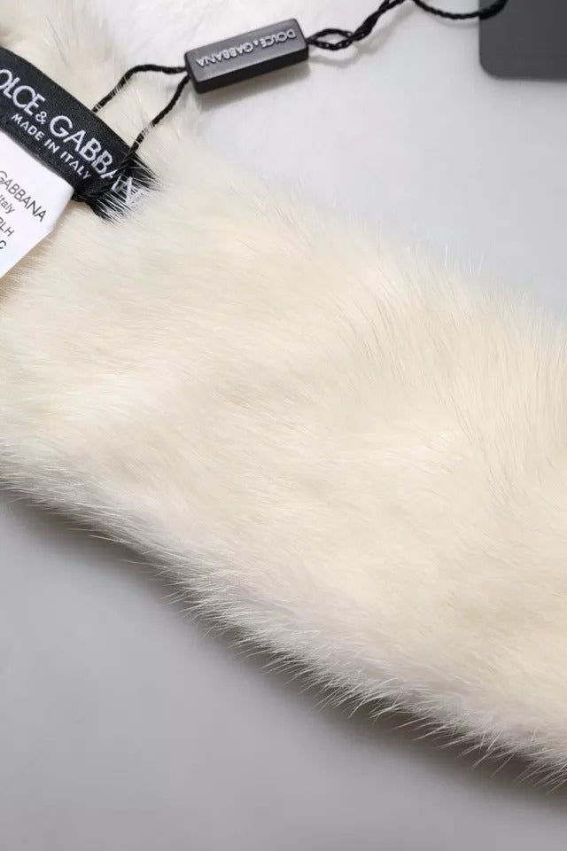 White Mink Fur Collar Women Neck Wrap Scarf Dolce & Gabbana