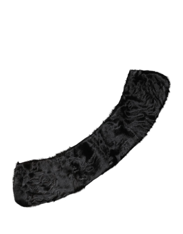 Black Lamb Fur Collar Women Neck Wrap Scarf Dolce & Gabbana