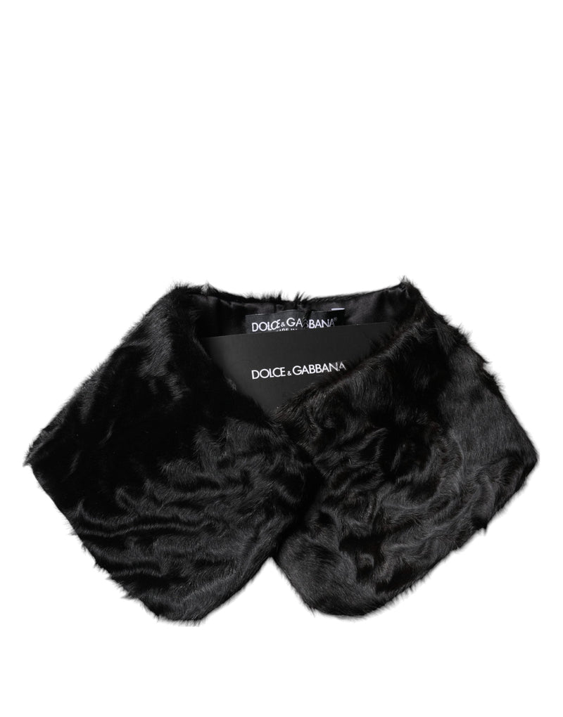 Black Lamb Fur Collar Women Neck Wrap Scarf Dolce & Gabbana