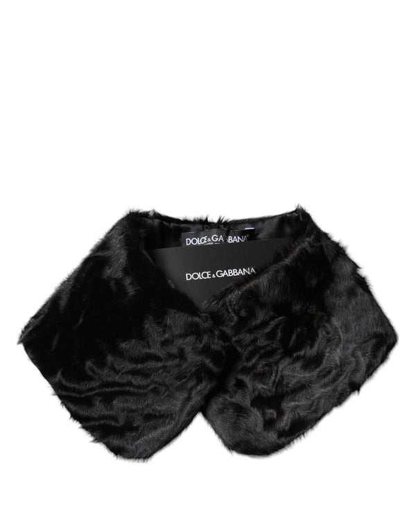Black Lamb Fur Collar Women Neck Wrap Scarf Dolce & Gabbana
