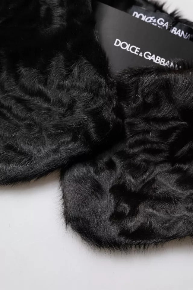 Black Lamb Fur Collar Women Neck Wrap Scarf Dolce & Gabbana