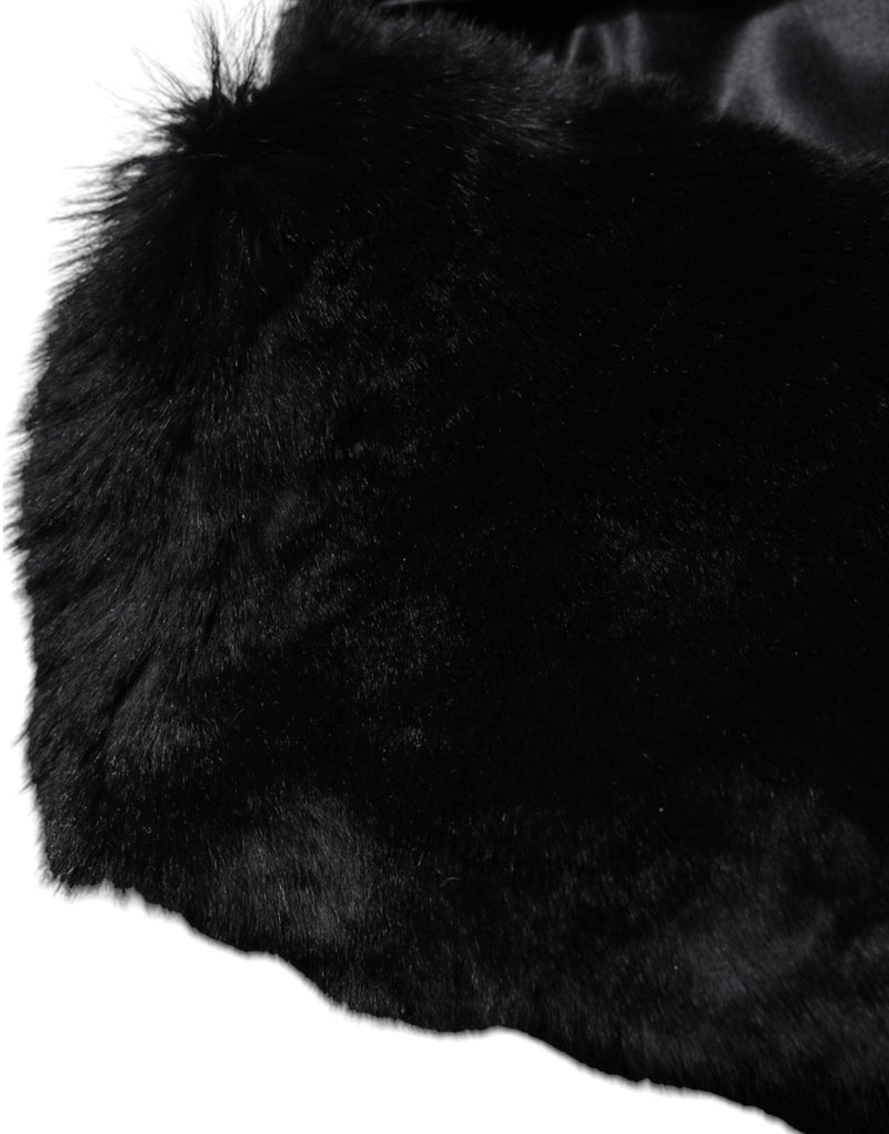Black Lamb Fur Collar Women Neck Wrap Scarf Dolce & Gabbana