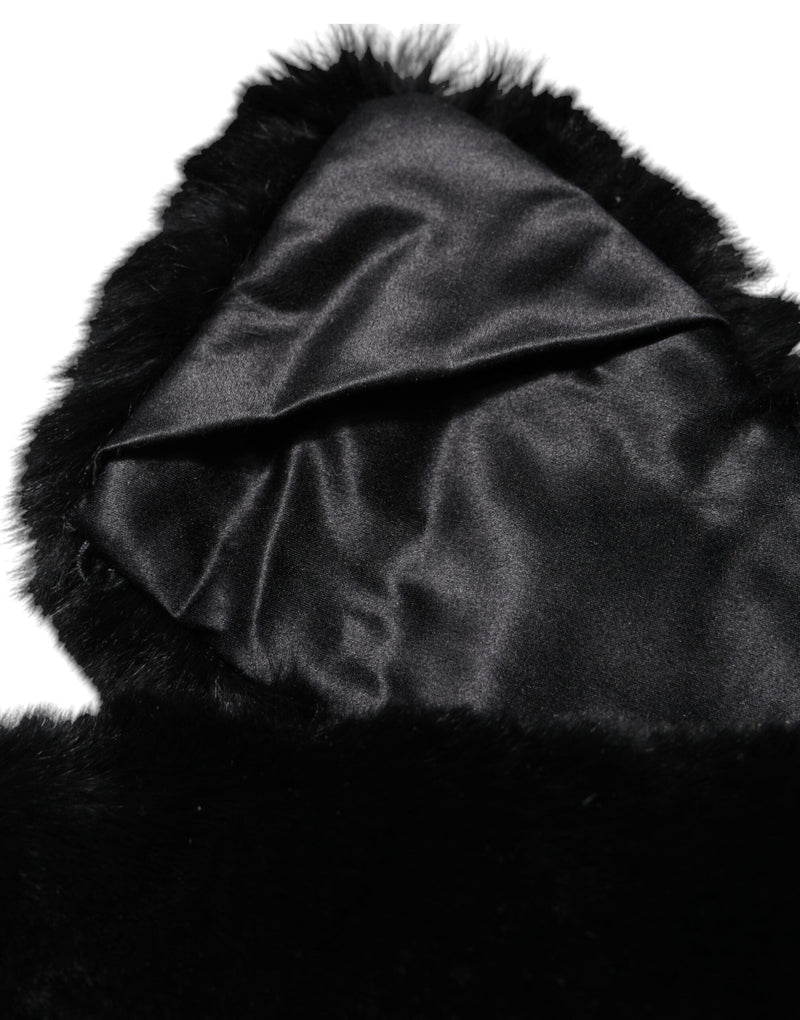 Black Lamb Fur Collar Women Neck Wrap Scarf Dolce & Gabbana