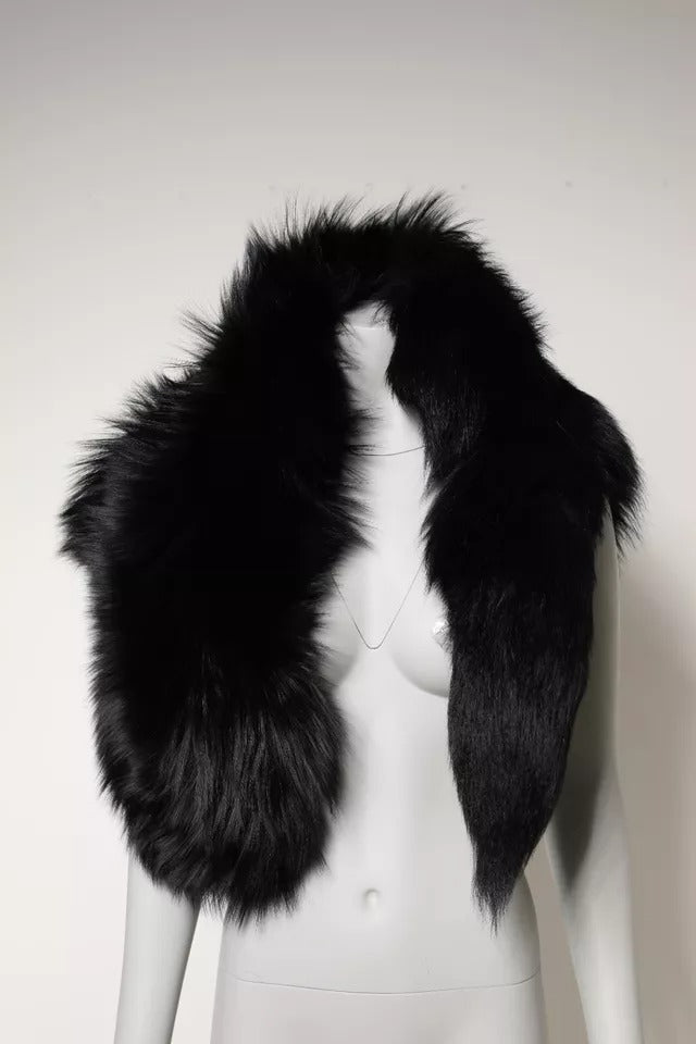 Black Fox Fur Neck Wrap Warmer Winter Scarf Dolce & Gabbana