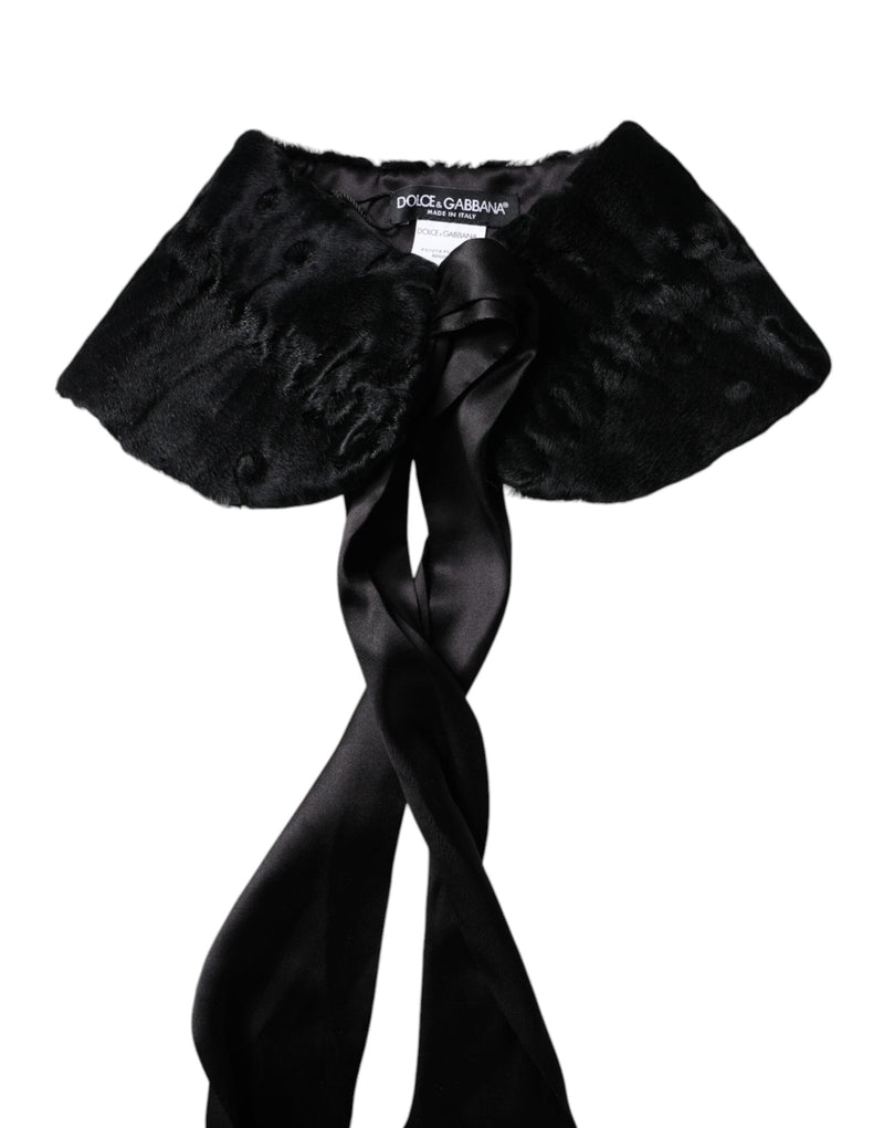 Black Lamb Fur Women Neck Warmer Winter Scarf Dolce & Gabbana
