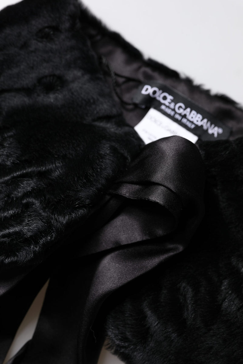 Black Lamb Fur Women Neck Warmer Winter Scarf Dolce & Gabbana