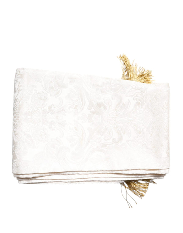 White Floral Jacquard Skinny Fringes Scarf Dolce & Gabbana