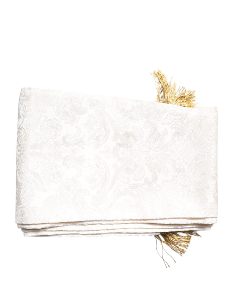 White Floral Jacquard Skinny Fringes Scarf Dolce & Gabbana