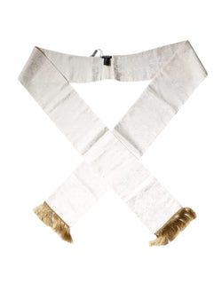 White Floral Jacquard Skinny Fringes Scarf Dolce & Gabbana