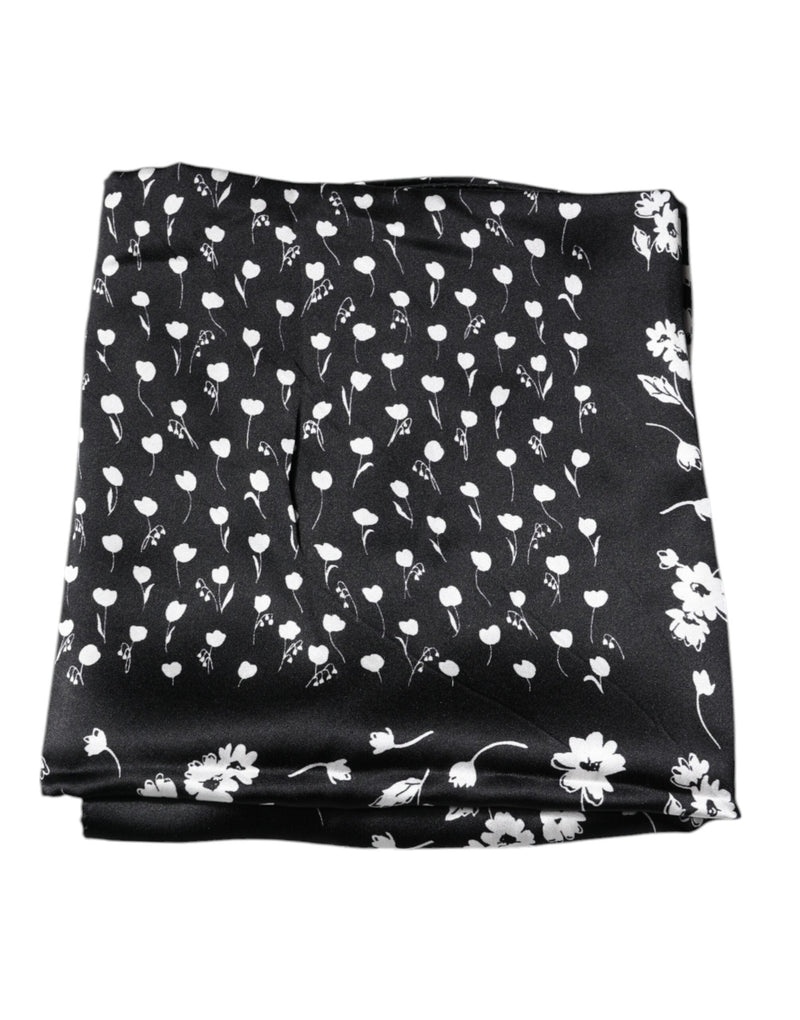 Black Floral Silk Square Wrap Shawl Scarf Dolce & Gabbana
