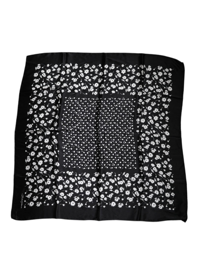 Black Floral Silk Square Wrap Shawl Scarf Dolce & Gabbana