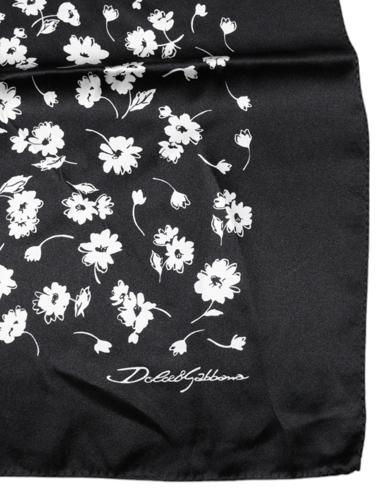 Black Floral Silk Square Wrap Shawl Scarf Dolce & Gabbana