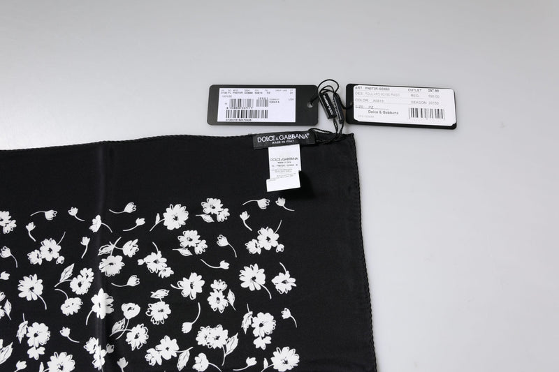 Black Floral Silk Square Wrap Shawl Scarf Dolce & Gabbana