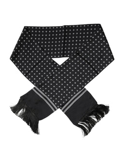 Black White Polka Dotted Silk Skinny Fringes Scarf Dolce & Gabbana