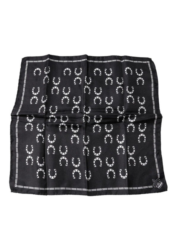 Black Horseshoe Silk Square Handkerchief Scarf Dolce & Gabbana