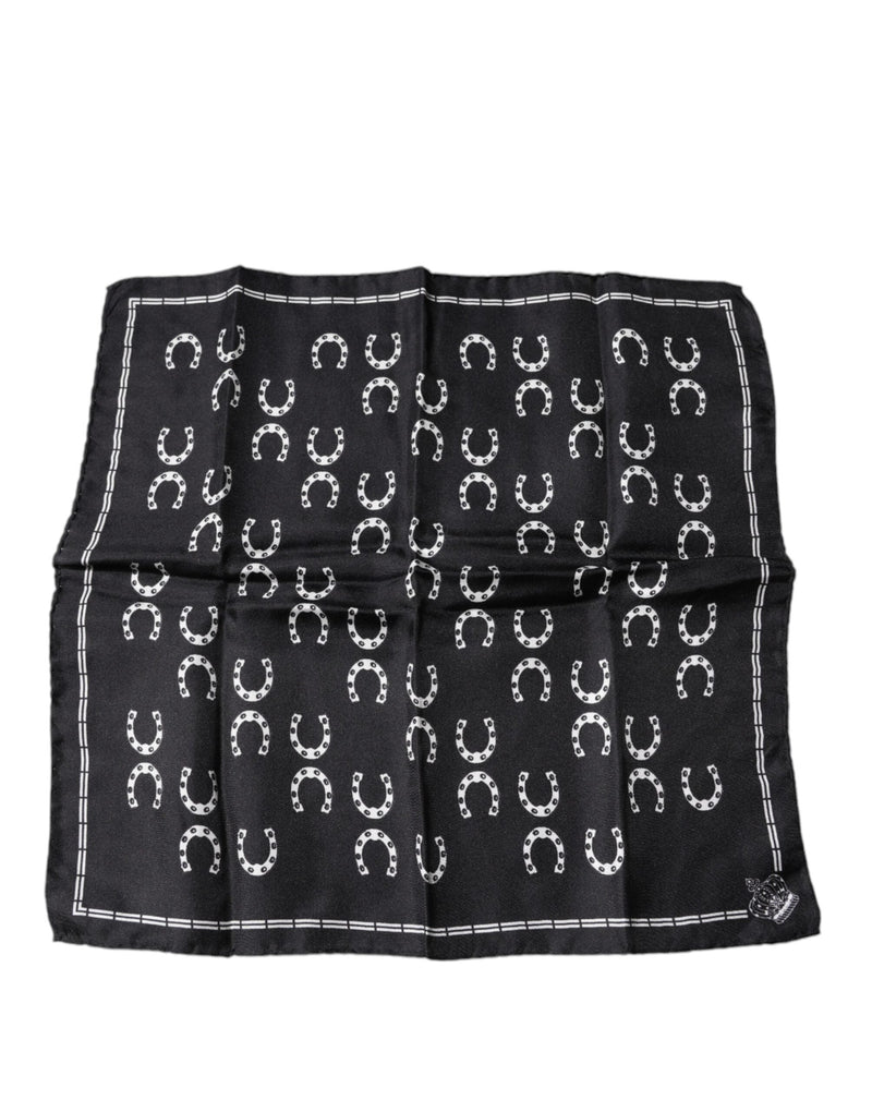 Black Horseshoe Silk Square Handkerchief Scarf Dolce & Gabbana