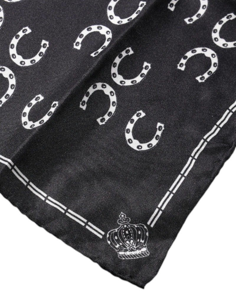 Black Horseshoe Silk Square Handkerchief Scarf Dolce & Gabbana