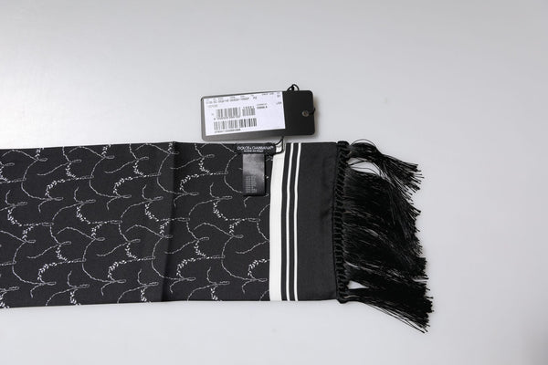 Black Patterned Skinny Fringes Shawl Scarf Dolce & Gabbana