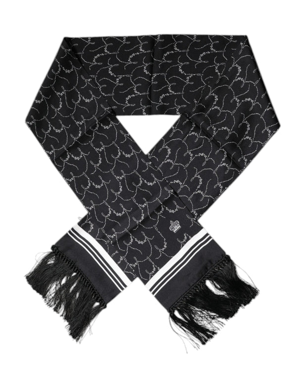 Black Patterned Skinny Fringes Shawl Scarf Dolce & Gabbana