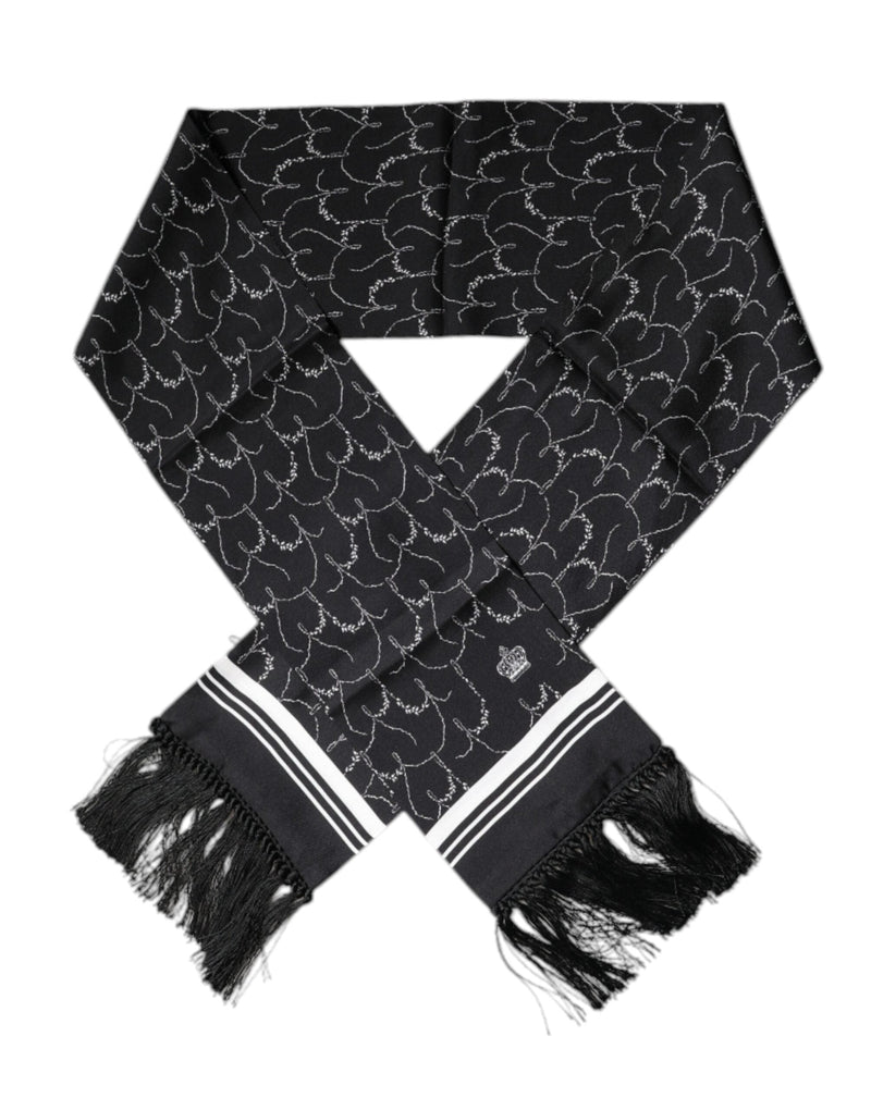 Black Patterned Skinny Fringes Shawl Scarf Dolce & Gabbana