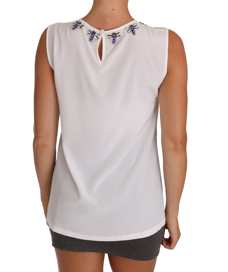 Elegant Embellished Sleeveless Silk Blouse Dolce & Gabbana