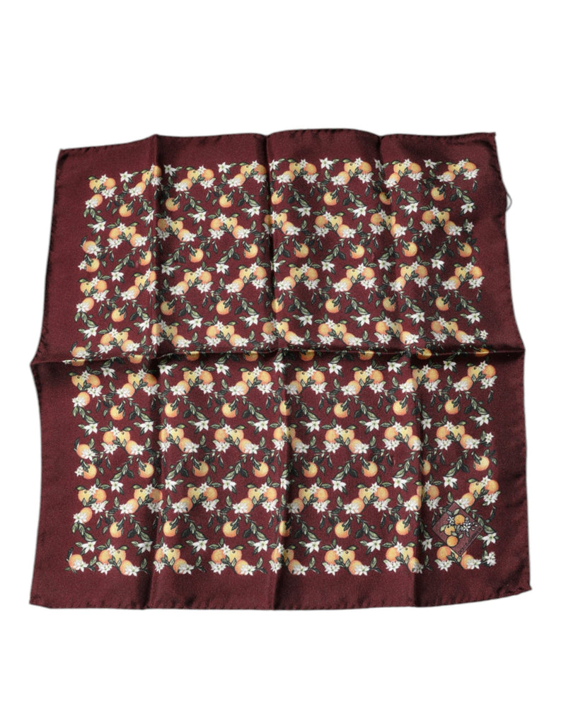 Maroon Oranges Silk Square Handkerchief Scarf Dolce & Gabbana