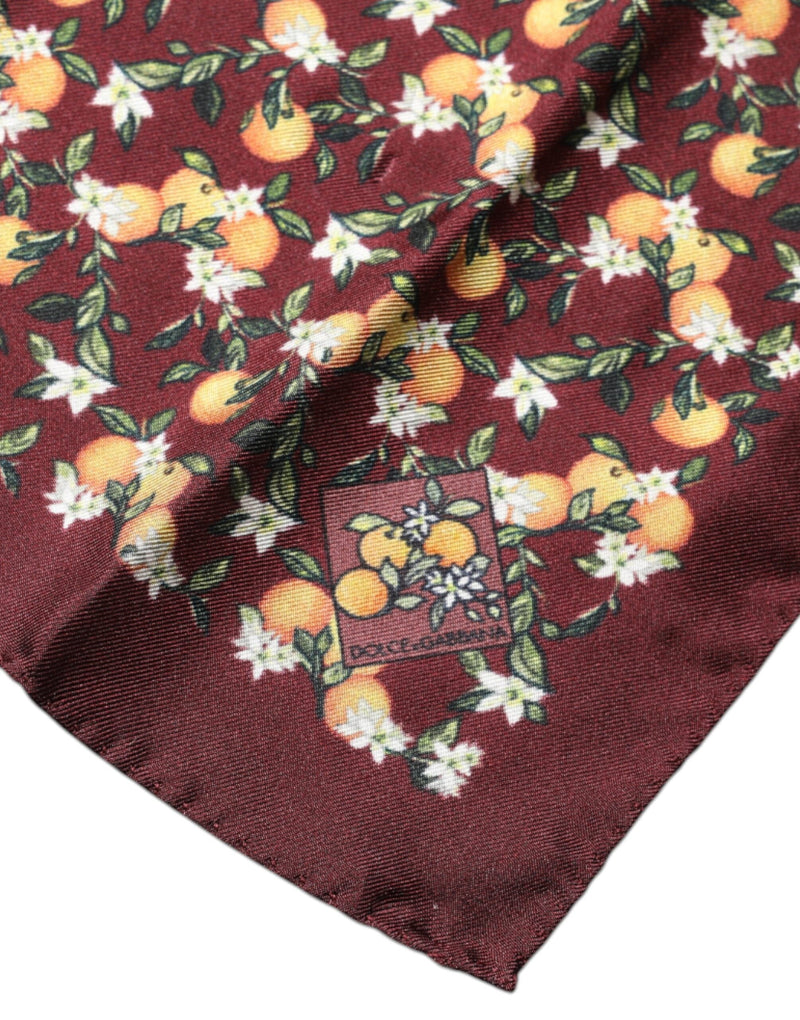 Maroon Oranges Silk Square Handkerchief Scarf Dolce & Gabbana