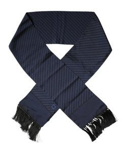 Dark Blue Fantasy Fringes Neck Wrap Scarf Dolce & Gabbana