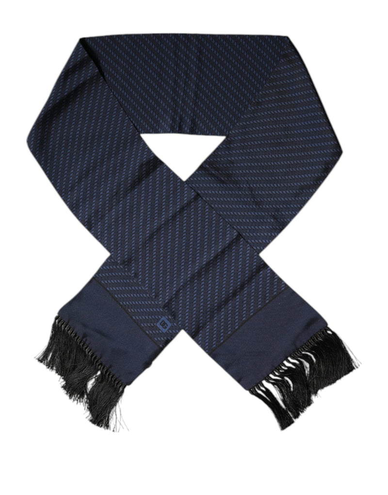 Dark Blue Fantasy Fringes Neck Wrap Scarf Dolce & Gabbana