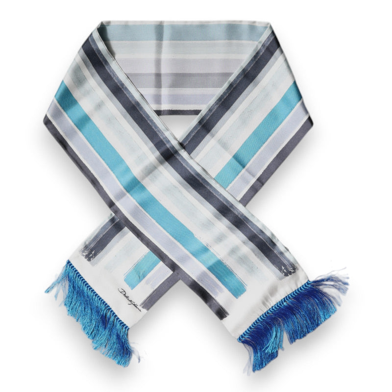 White Blue Stripes Silk Fringes Wrap Scarf Dolce & Gabbana