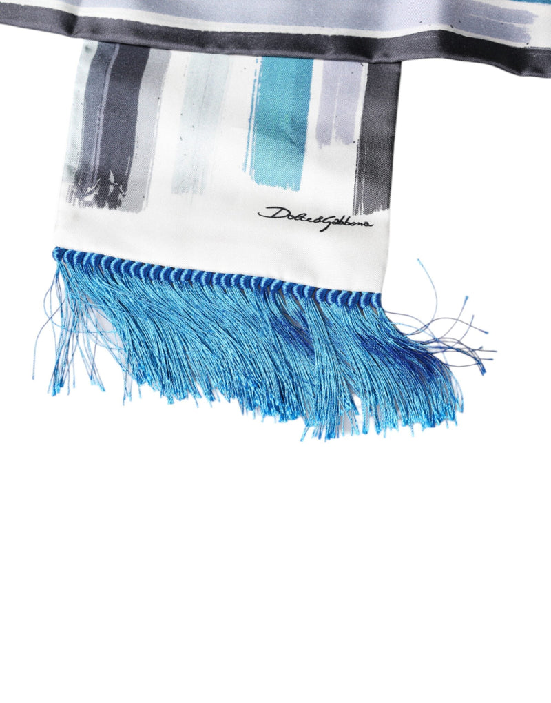 White Blue Stripes Silk Fringes Wrap Scarf Dolce & Gabbana