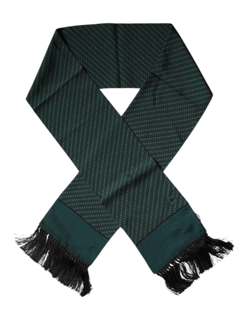 Dark Green Fantasy Fringes Neck Wrap Scarf Dolce & Gabbana