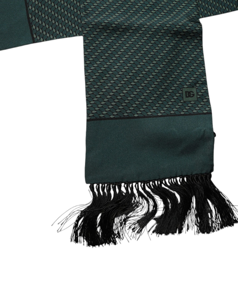 Dark Green Fantasy Fringes Neck Wrap Scarf Dolce & Gabbana