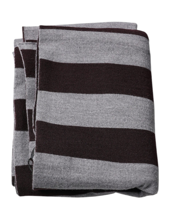 Black Gray Stripes Wool Neck Wrap Scarf Dolce & Gabbana