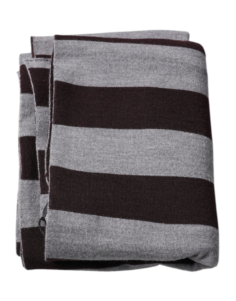 Black Gray Stripes Wool Neck Wrap Scarf Dolce & Gabbana