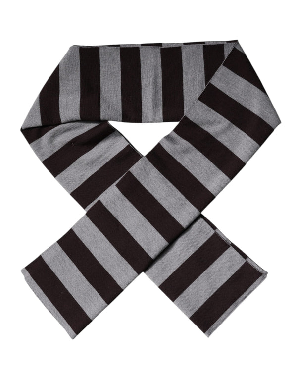 Black Gray Stripes Wool Neck Wrap Scarf Dolce & Gabbana