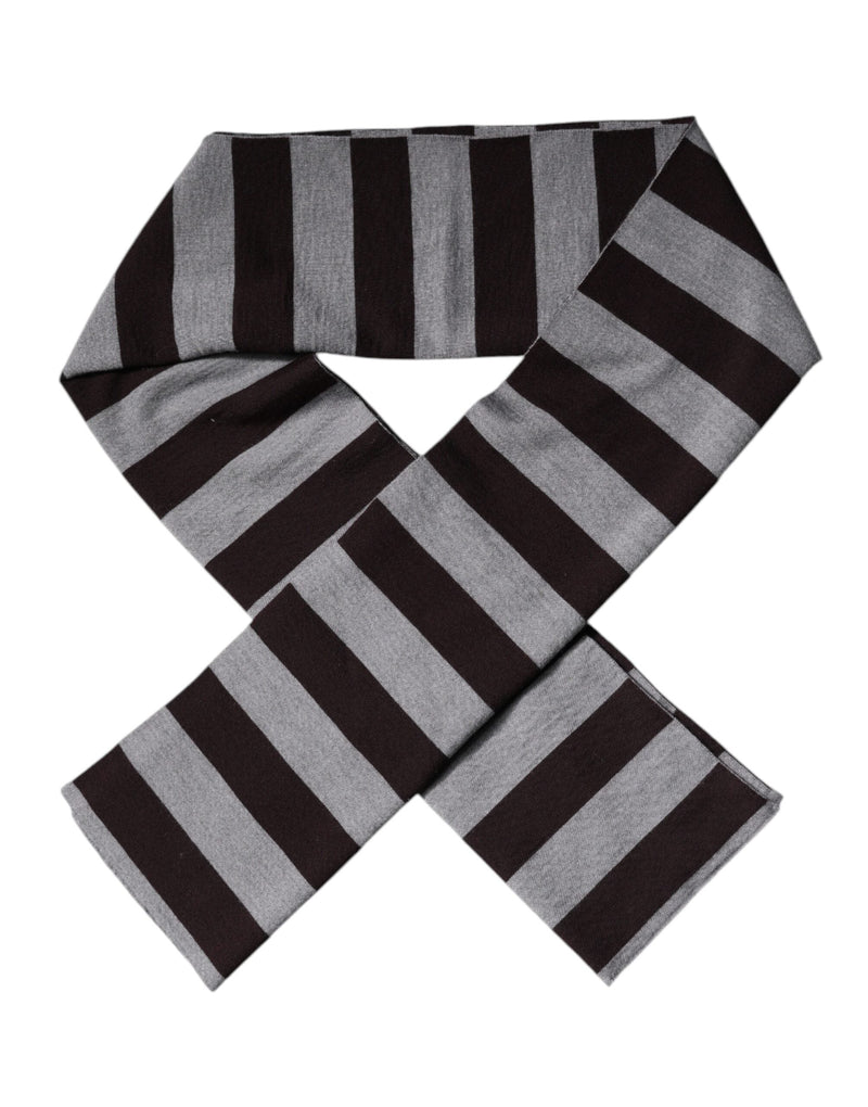 Black Gray Stripes Wool Neck Wrap Scarf Dolce & Gabbana