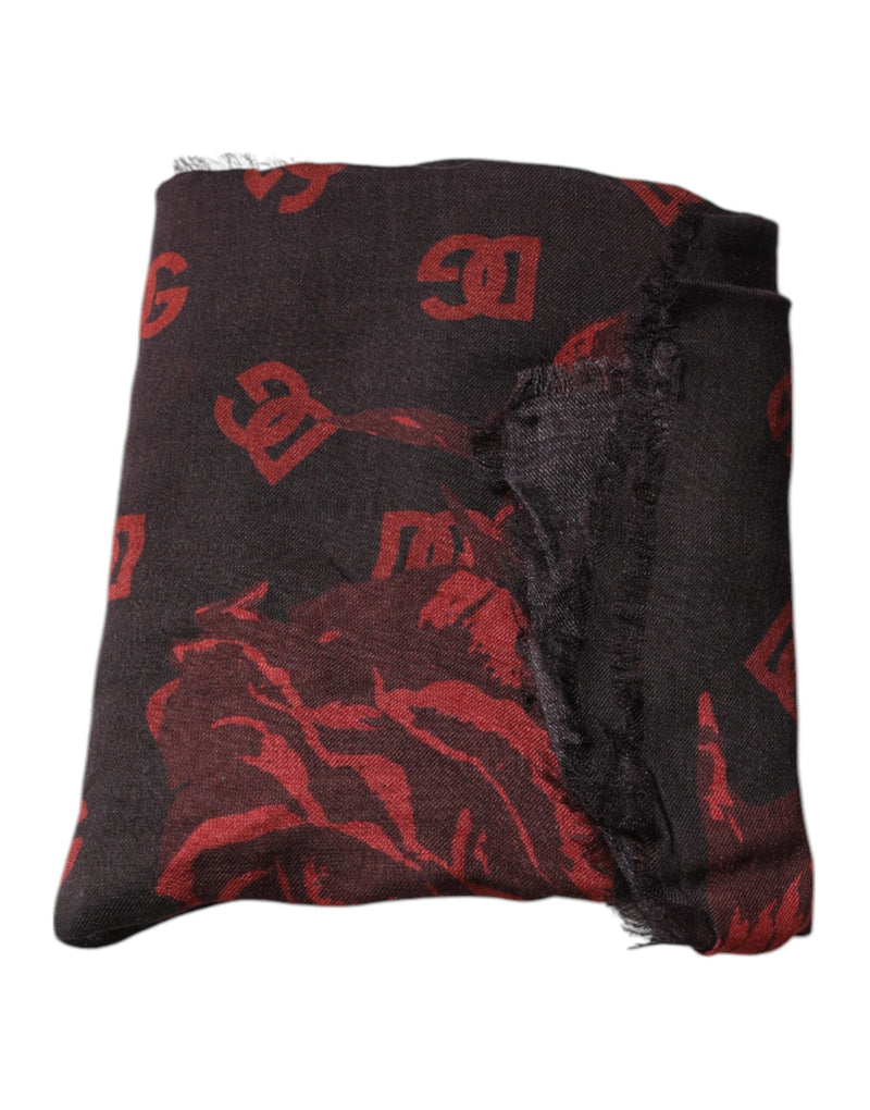 Black Red Floral Modal Wrap Shawl Scarf Dolce & Gabbana