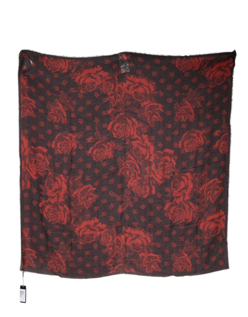 Black Red Floral Modal Wrap Shawl Scarf Dolce & Gabbana