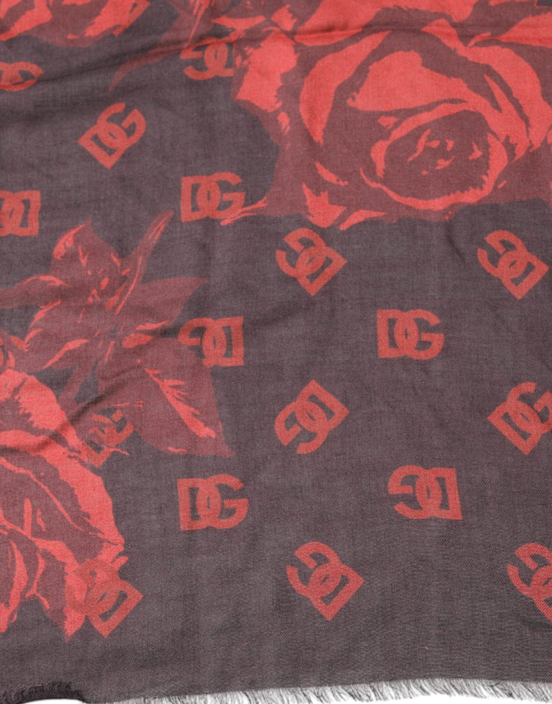 Black Red Floral Modal Wrap Shawl Scarf Dolce & Gabbana