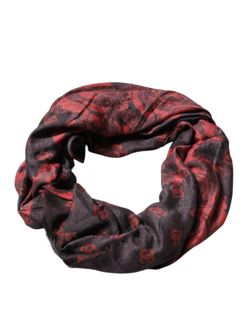Black Red Floral Modal Wrap Shawl Scarf Dolce & Gabbana