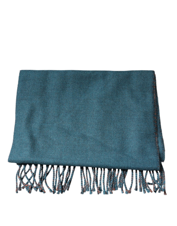 Blue Green Wool Fringes Wrap Shawl Scarf Dolce & Gabbana