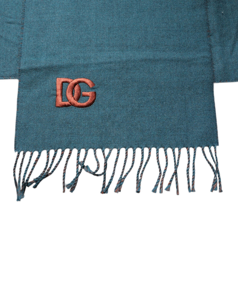 Blue Green Wool Fringes Wrap Shawl Scarf Dolce & Gabbana