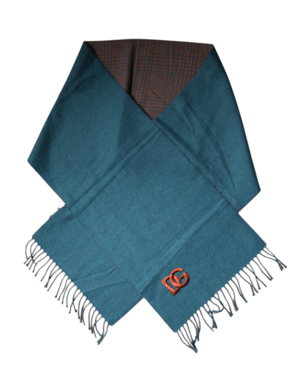 Blue Green Wool Fringes Wrap Shawl Scarf Dolce & Gabbana